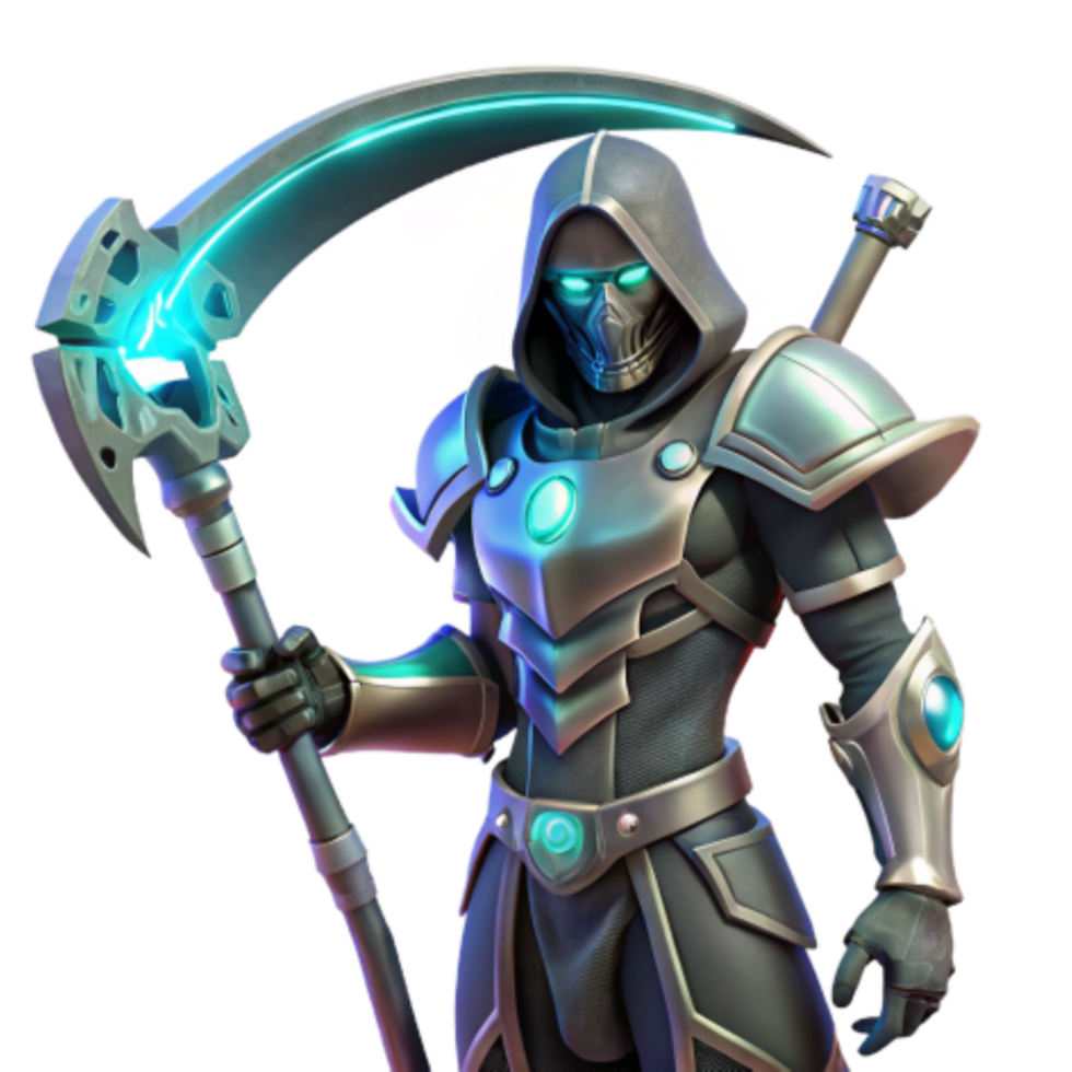 beautiful classic Dark Fantasy Reaper Armored Figure with Scythe exclusive png