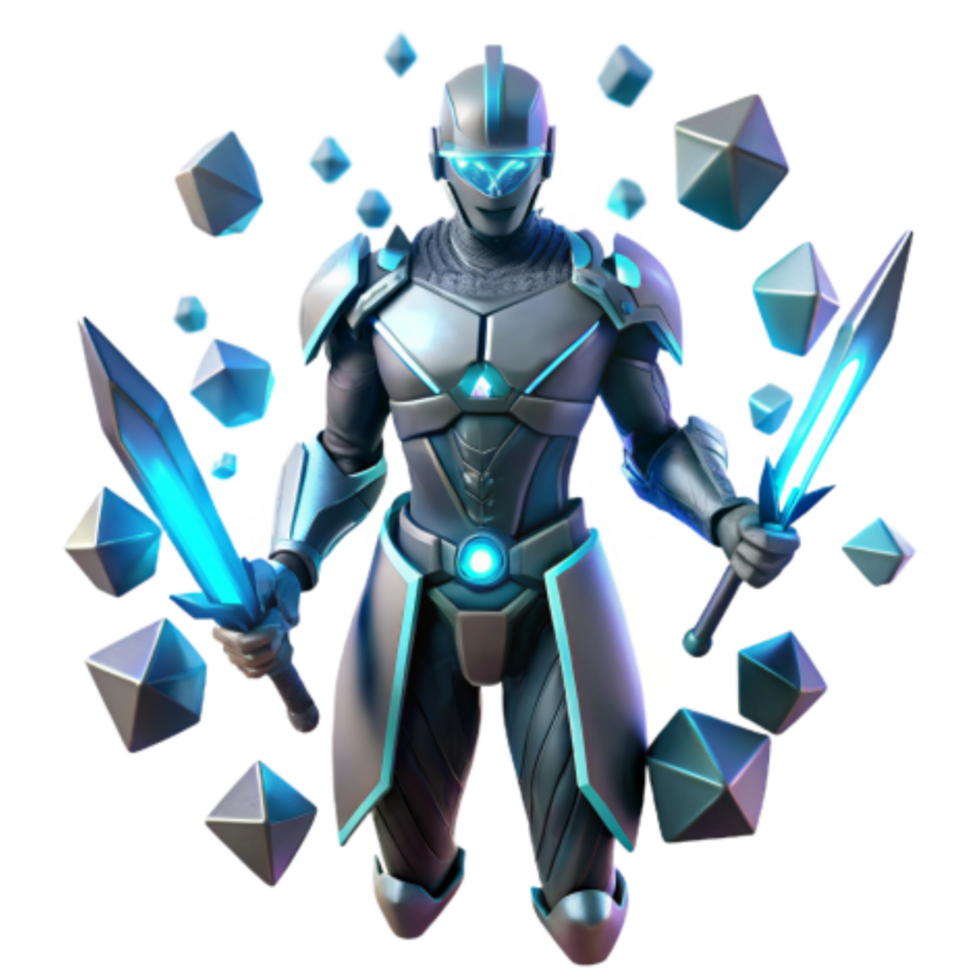 elegant creative Crystalline Warrior Futuristic Knight with Glowing Swords 4K png