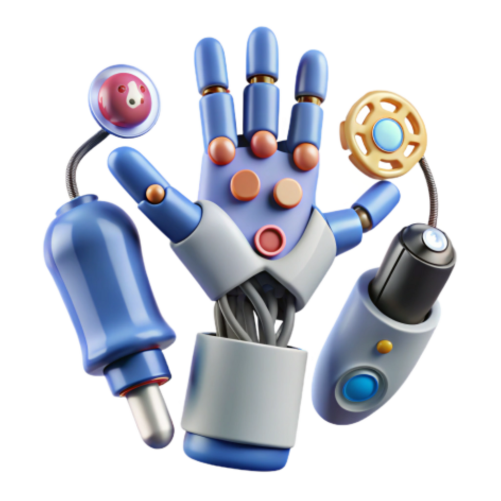 vibrant creative Advanced Robotic Hand Interactive Technology, 3D Design, Futuristic Gadget premium png