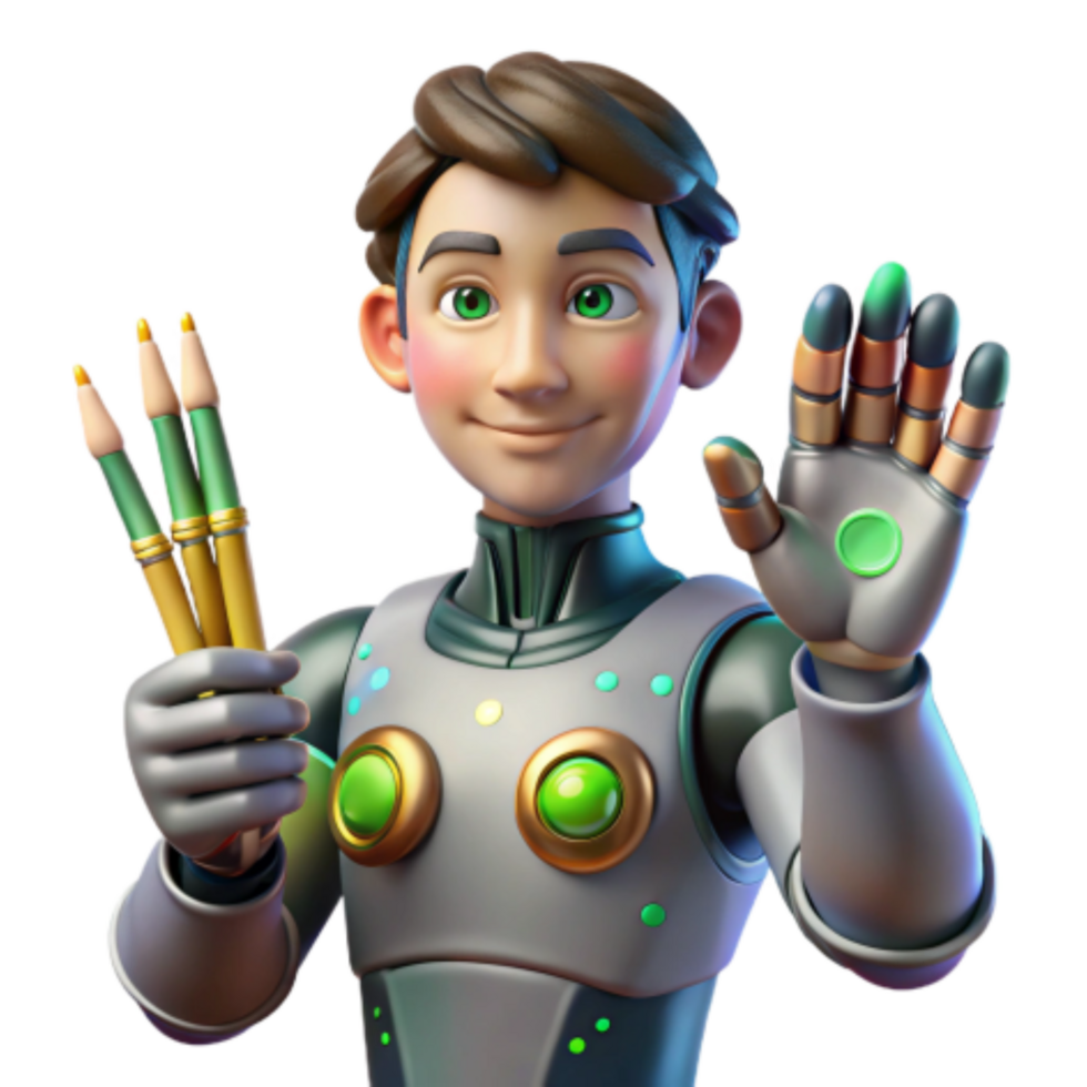 serene creative Futuristic Artist 3D Render of Boy with Colored Pencils authentic png