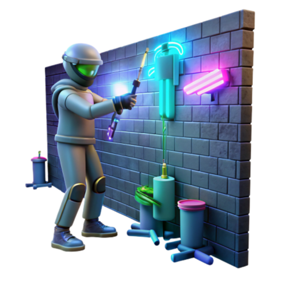 beautiful abstract Neon Graffiti Robot Cyberpunk Art Installation professional png