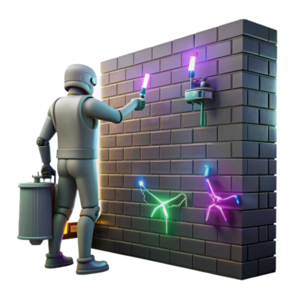 vibrant vintage Robot Painting Neon Art on Brick Wall premium png