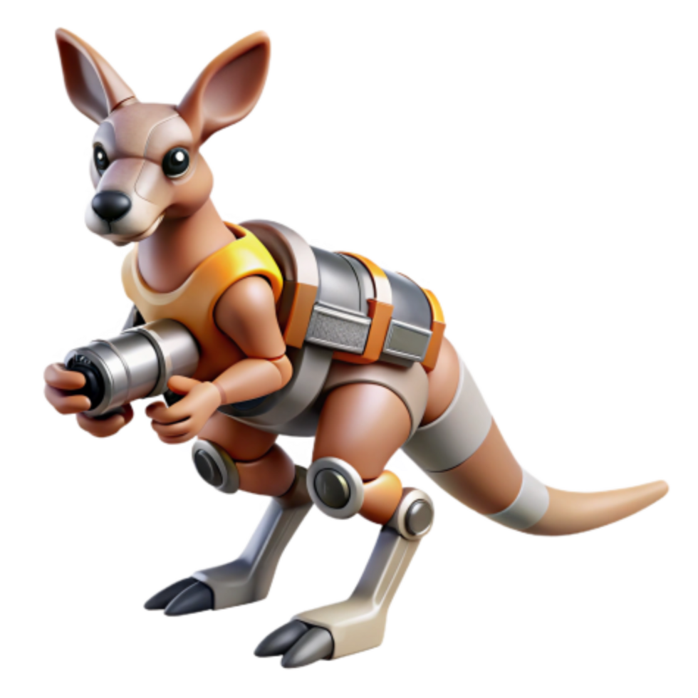 extraordinary minimalist Robotic Kangaroo with Weapon 3D Render high resolution png