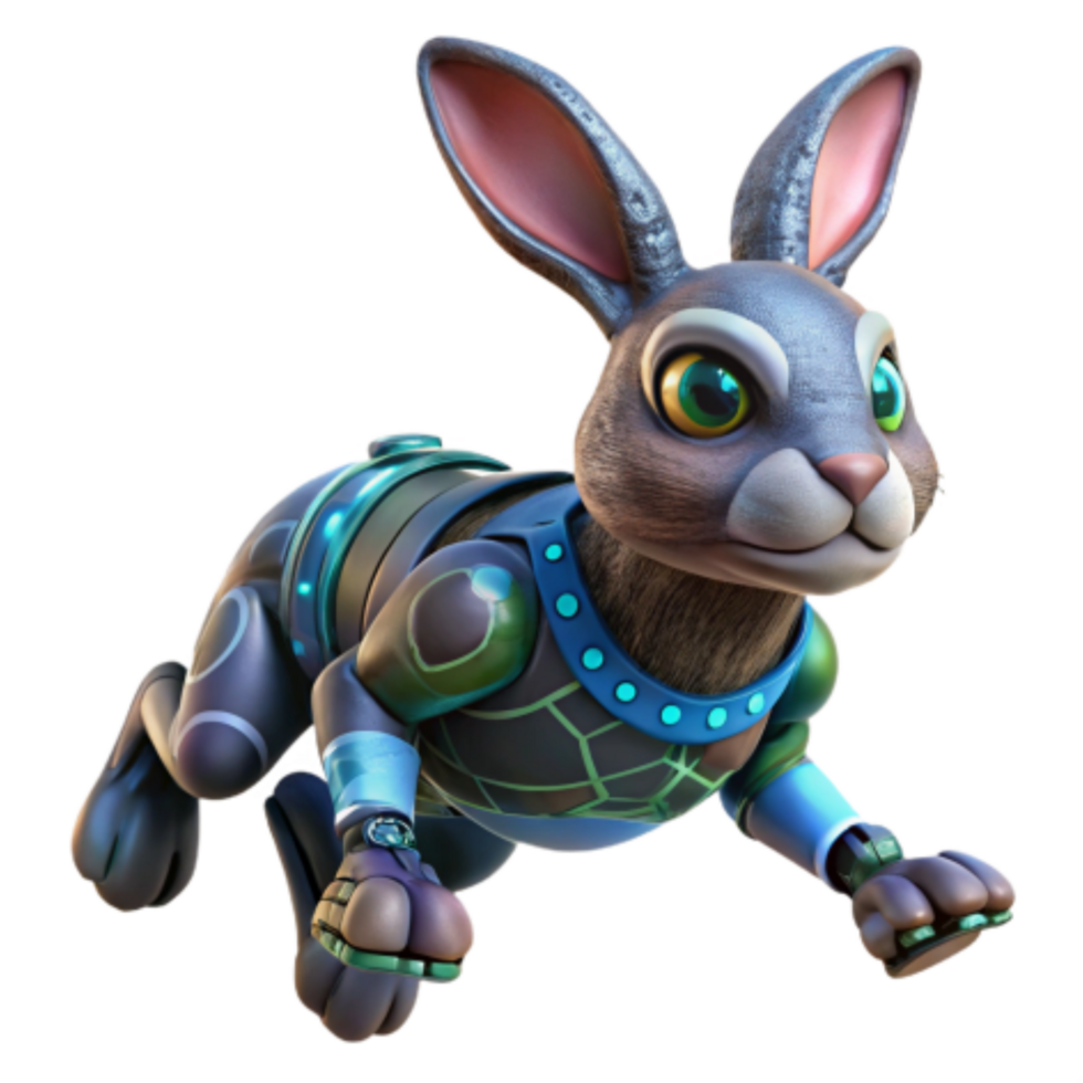 dramatic contemporary Cybernetic Rabbit Futuristic Hare in Action premium png