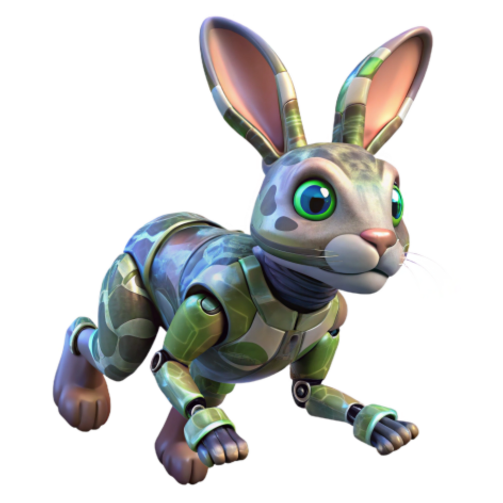 dramatic classic Robotic Rabbit in Camouflage A 3D Render exclusive png