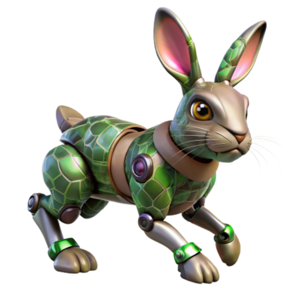 vibrant abstract Robotic Bunny Green Armor, Mechanical Design genuine png