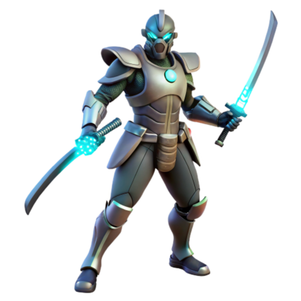 beautiful rustic Futuristic Samurai Warrior with Glowing Swords genuine png