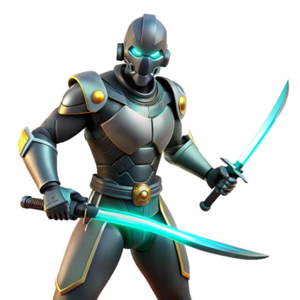 magnificent artistic Futuristic Samurai Sci-Fi Warrior with Glowing Swords genuine png