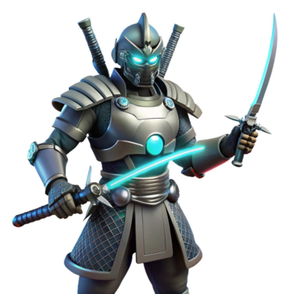 vibrant modern Cybernetic Samurai Futuristic Warrior with Dual Blades premium png