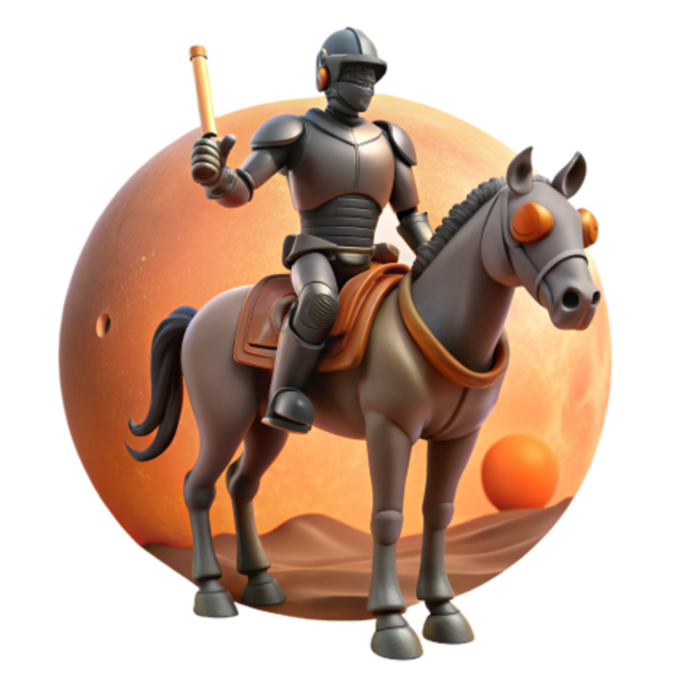 beautiful contemporary Futuristic Knight on Horseback Desert Planet Adventure authentic png