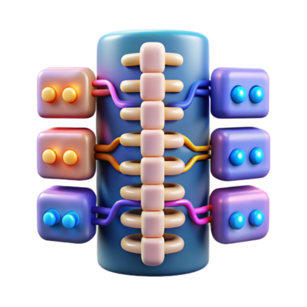 impressive contemporary Abstract 3D Spinal Column with Connected Nodes high resolution png