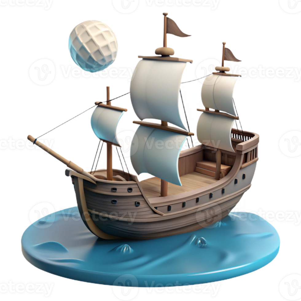 dramatic rustic 3D Model Cartoon Galleon Ship high resolution png