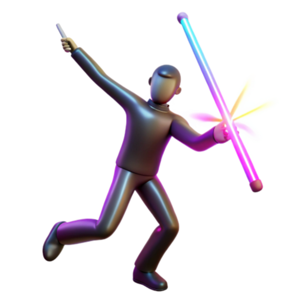 extraordinary abstract 3D Render Neon Glow Stick Performer original png