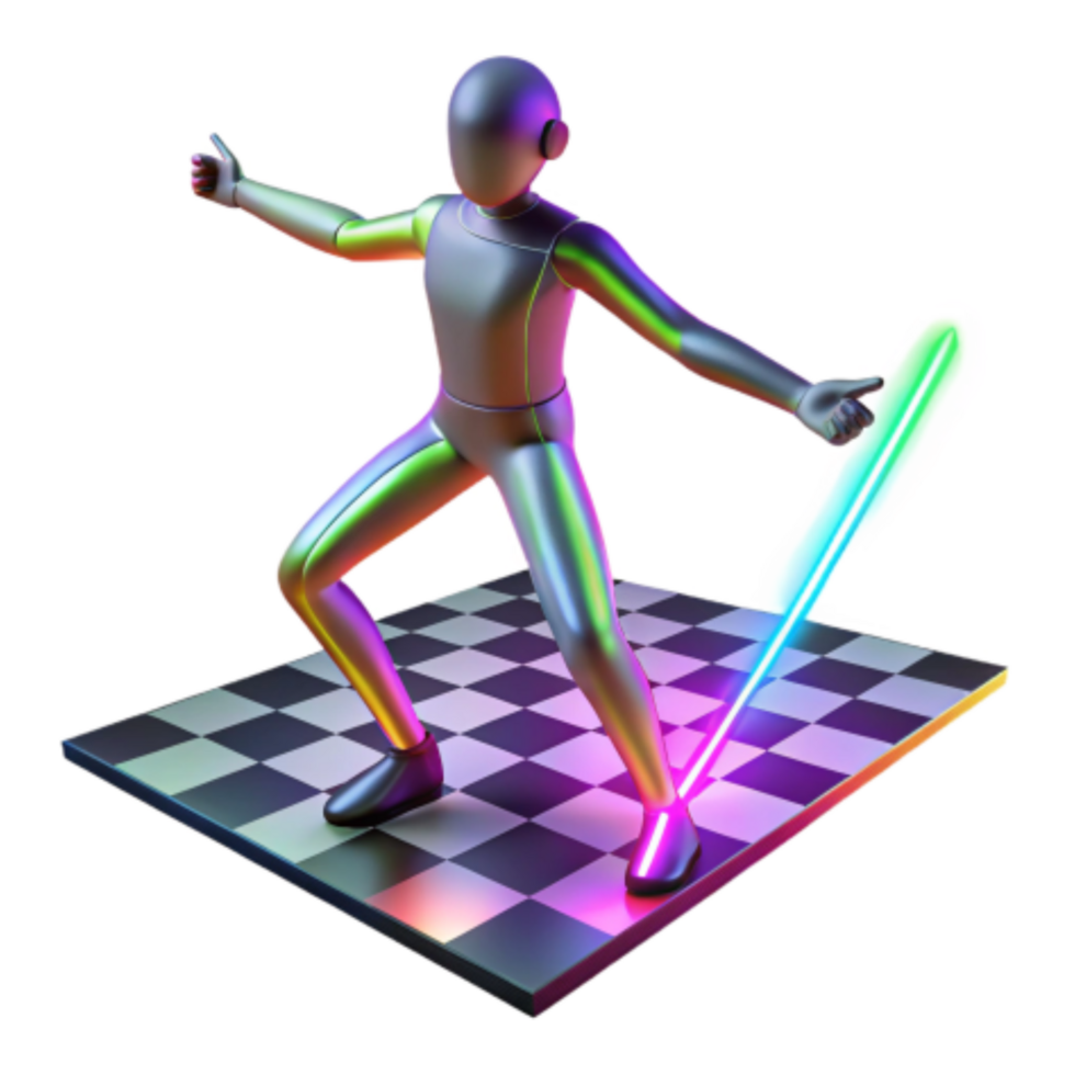 magnificent rustic Neon Robot Dancing on Checkered Floor detailed png