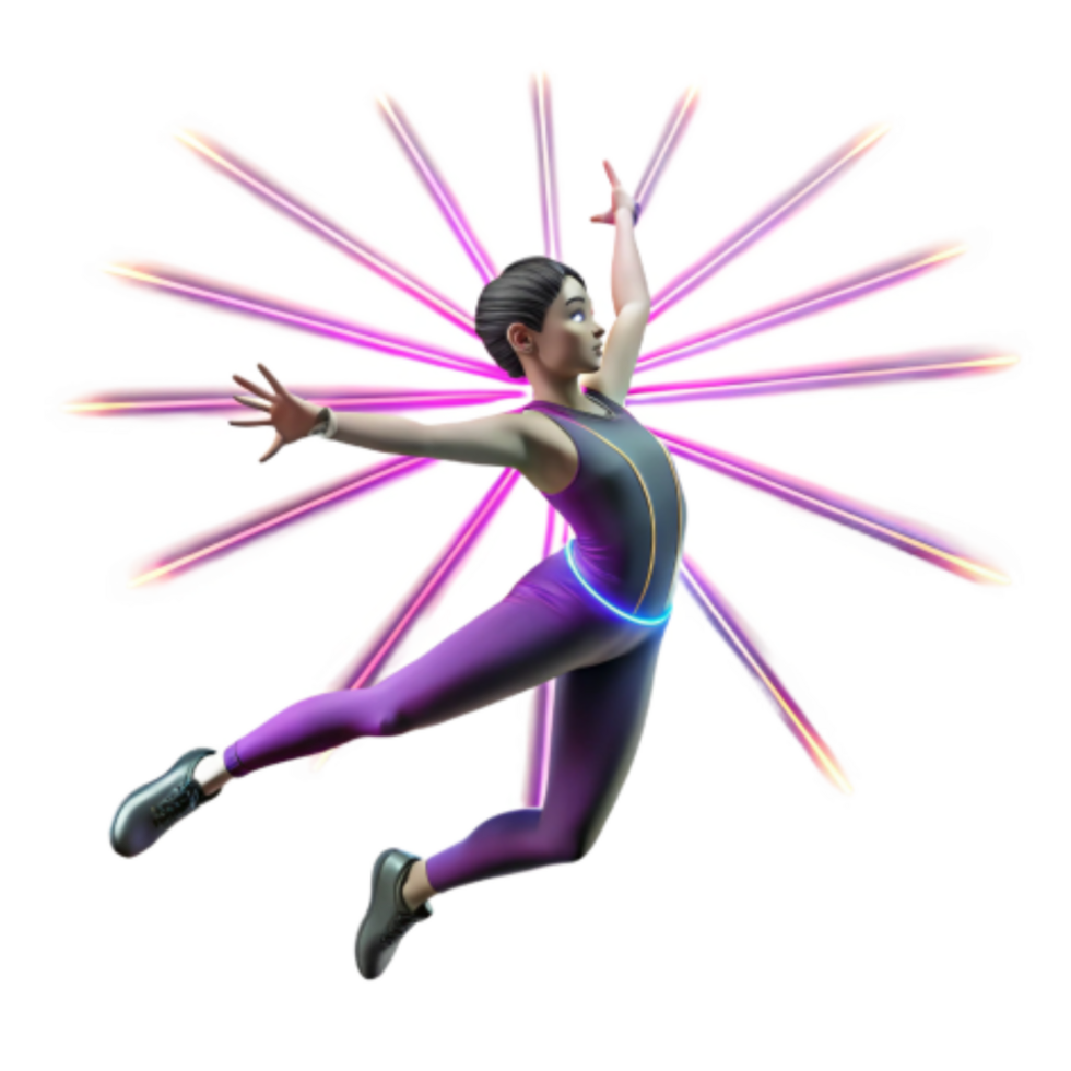 magnificent traditional Dynamic Dancer Leaping, Energy, Light Streaks, Gymnastics, Athleticism, Fitness, Movement, Purple Outfit, Activewear, Sport 4K png