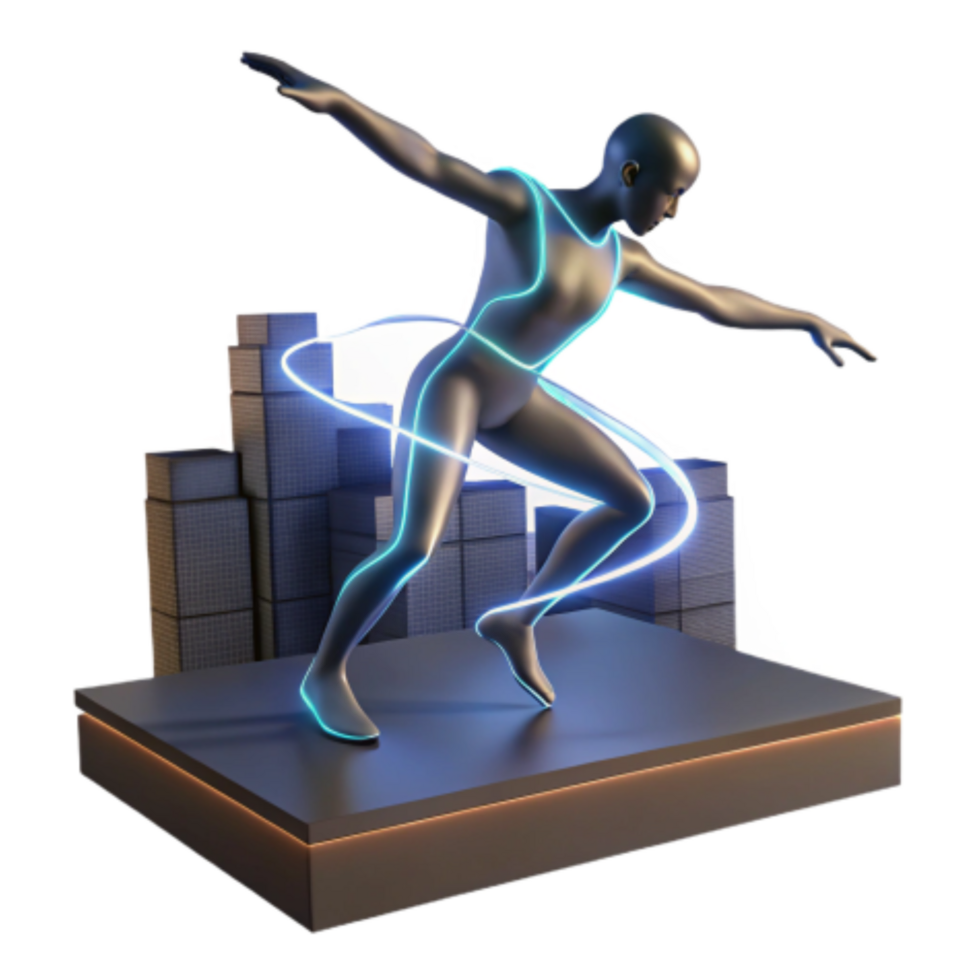 vibrant vintage Humanoid Figure in Dynamic Pose with Data Visualization high quality png