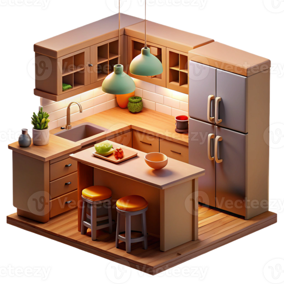 dramatic contemporary Cozy Kitchen 3D Model genuine png