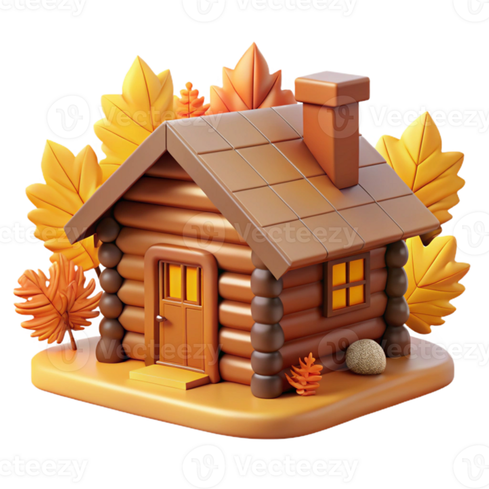 extraordinary abstract Autumn Log Cabin 3D Render 4K png