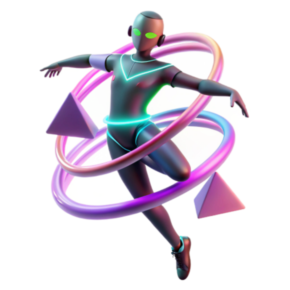 stunning artistic Neon Robot Dance Futuristic 3D Render high quality png
