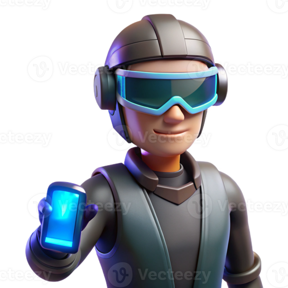 impressive minimalist Futuristic 3D Render of Cyborg with Phone genuine png