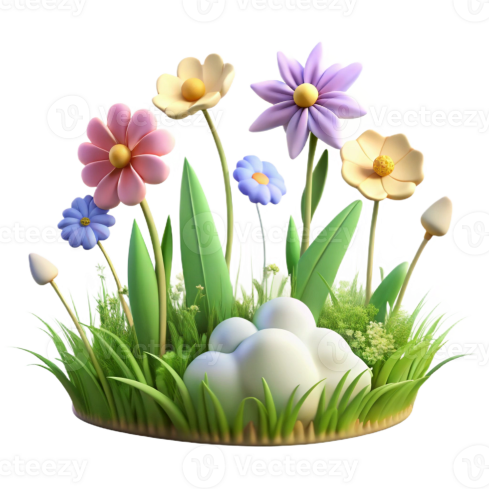 dramatic creative 3D Cartoon Flower Garden Illustration high resolution png