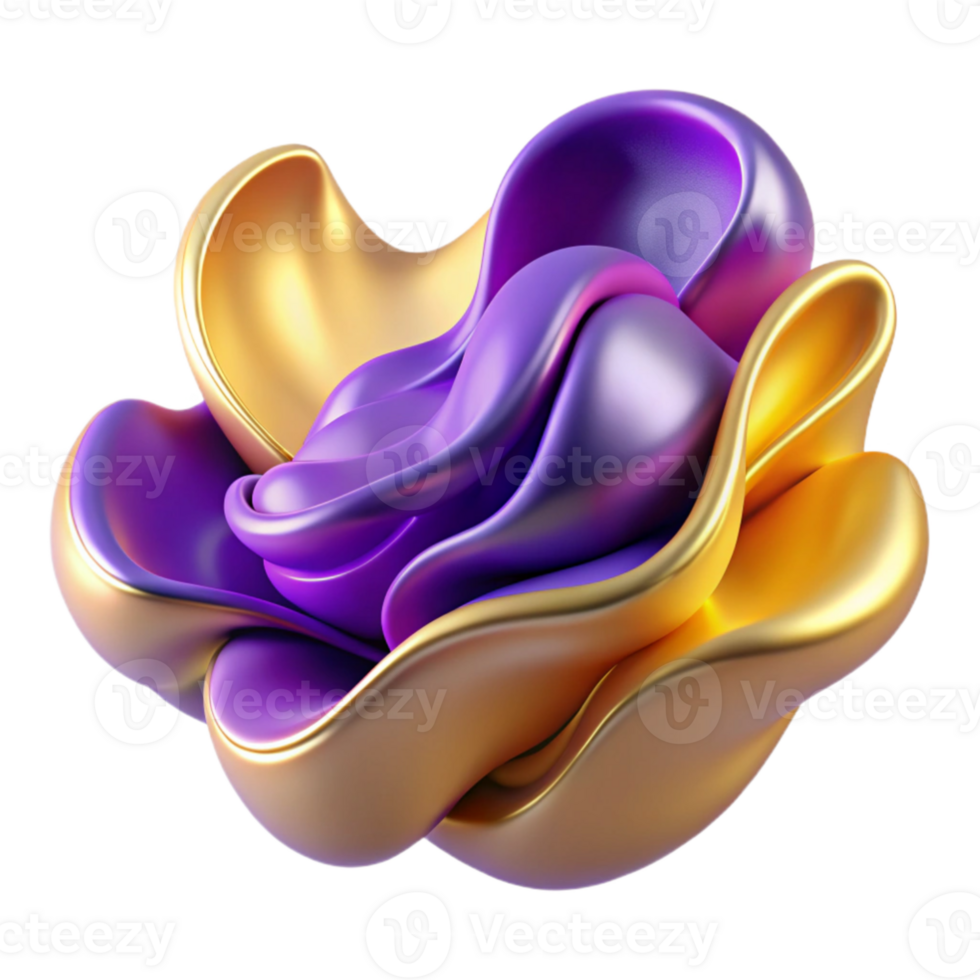 elegant contemporary Abstract 3D Render Purple Gold Fluid Flower high resolution png