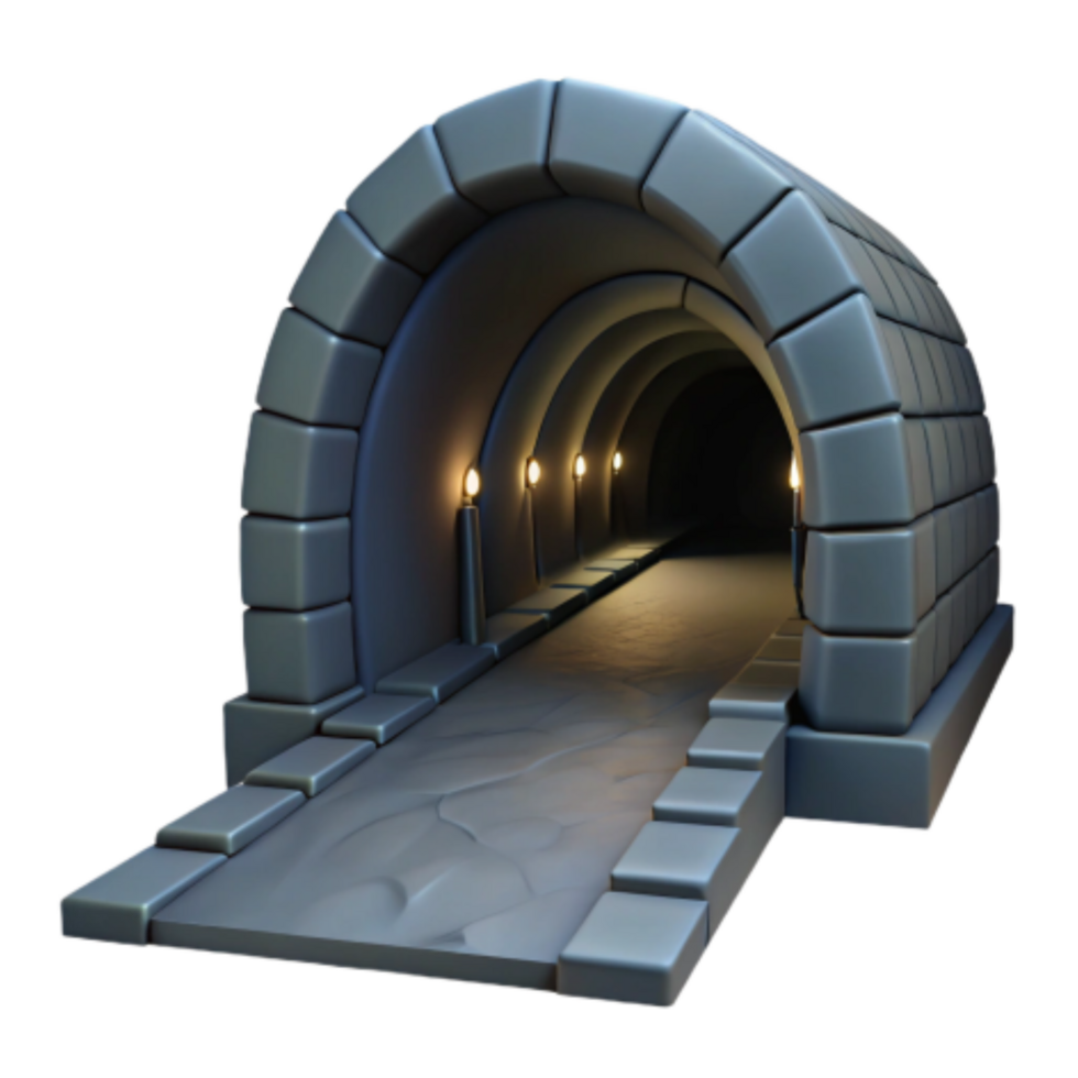 magnificent artistic Mysterious Stone Tunnel Dark Passage, Lit Pathway high resolution png