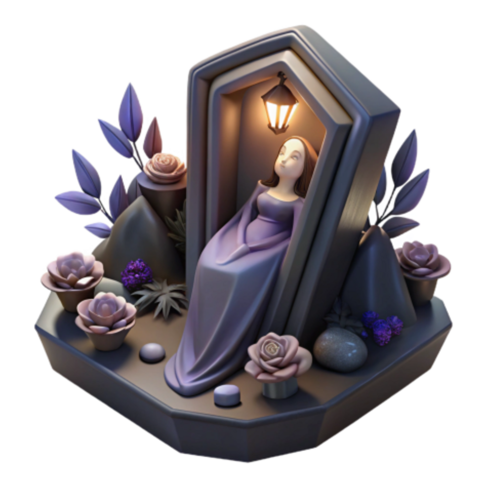 magnificent modern Enchanted Coffin 3D Render of Figurine in Tomb exclusive png