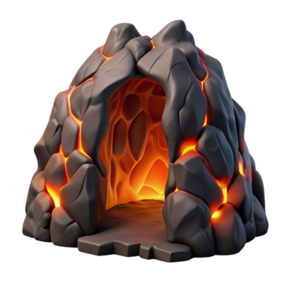 dramatic modern Lava Cave 3D Model Volcanic Rocks, Glowing Interior original png