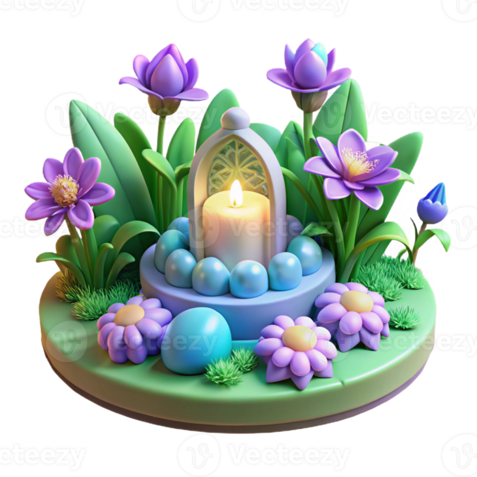 elegant modern 3D Render Serene Garden Candle Illustration 4K png