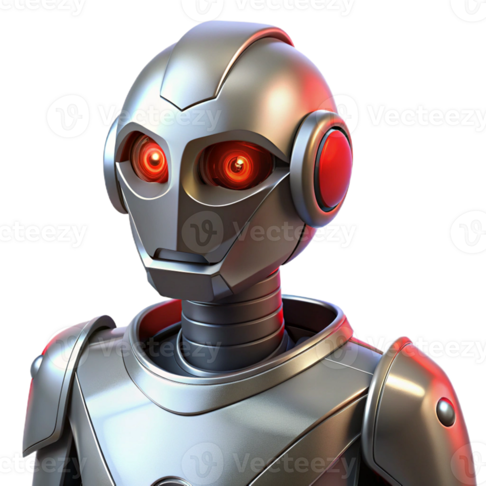 beautiful traditional 3D Render of a Silver Robot authentic png