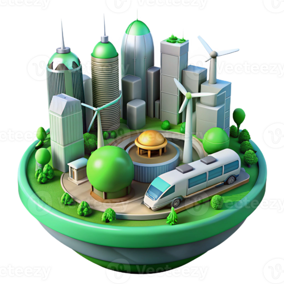 stunning creative Eco City 3D Illustration Sustainable Urban Landscape 4K png