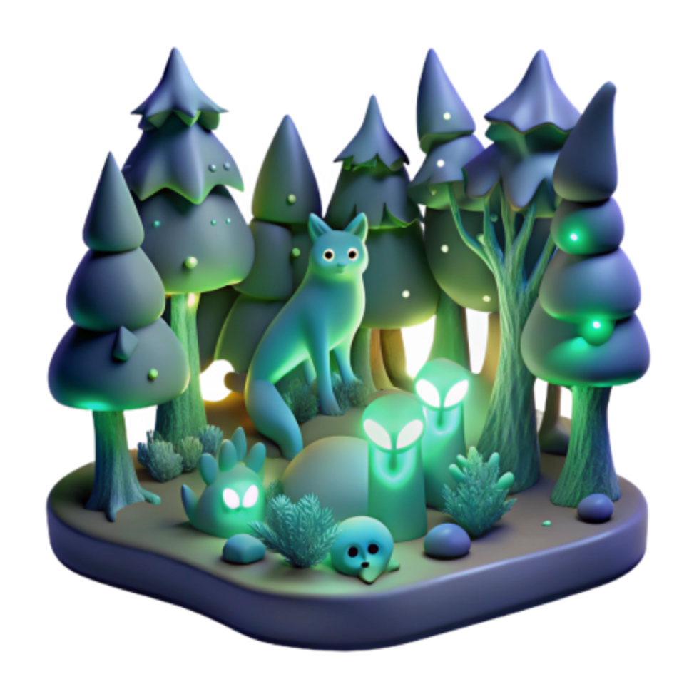 impressive minimalist Enchanted Forest Glowing Creatures Trees professional png