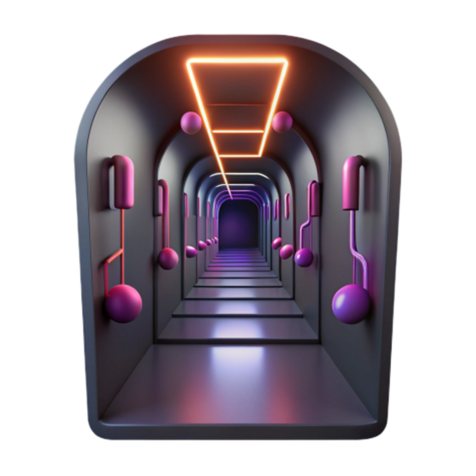 beautiful classic Neon Archway Abstract 3D Corridor with Music Notes authentic png
