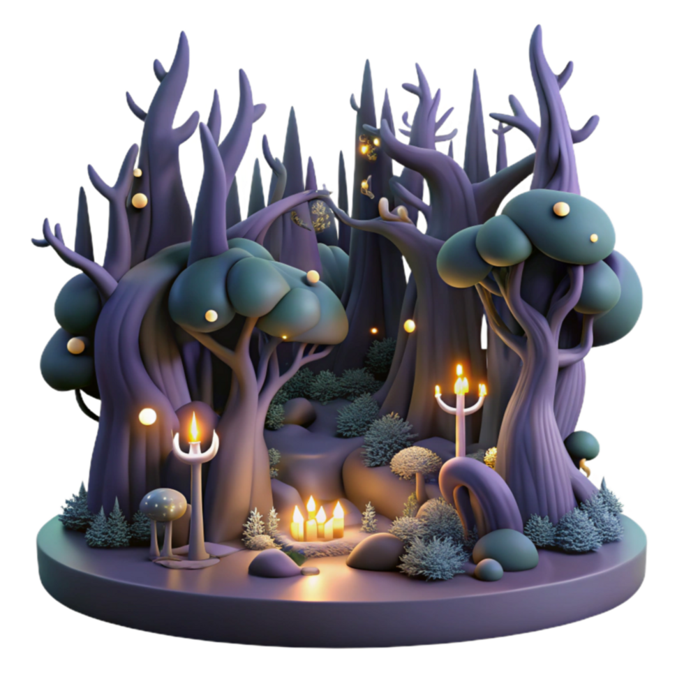 serene abstract Enchanted Forest Candles, Trees, and Mystical Glow high resolution png