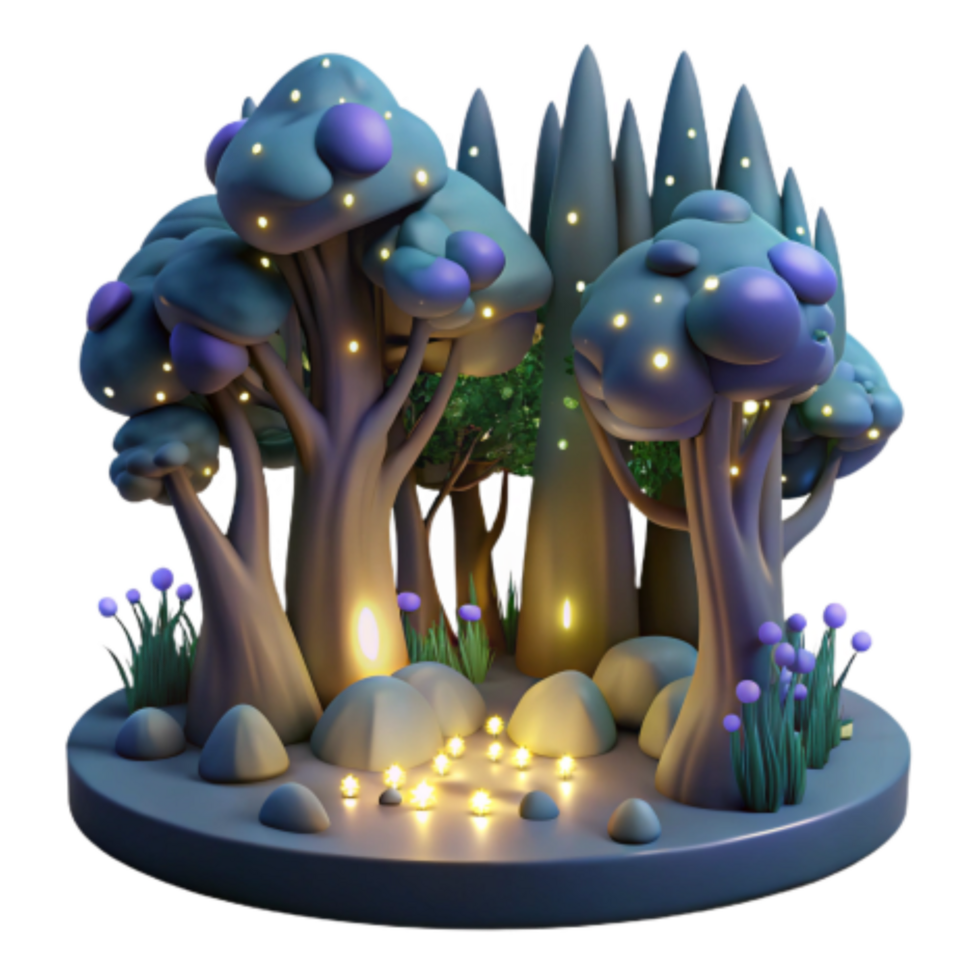 impressive classic Enchanted Firefly Forest 3D Render of Magical Night Scene professional png