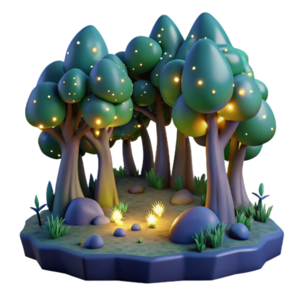magnificent vintage Enchanted Firefly Forest 3D Render of Magical Night Scene high quality png