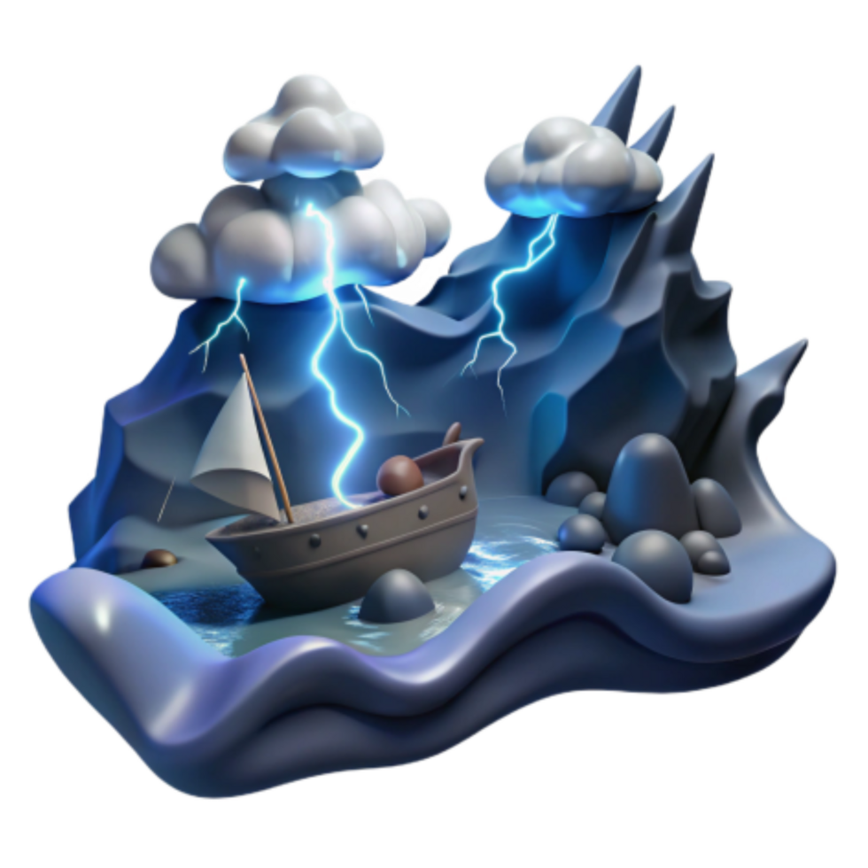 dramatic artistic Stormy Seas Shipwreck in a 3D Render genuine png
