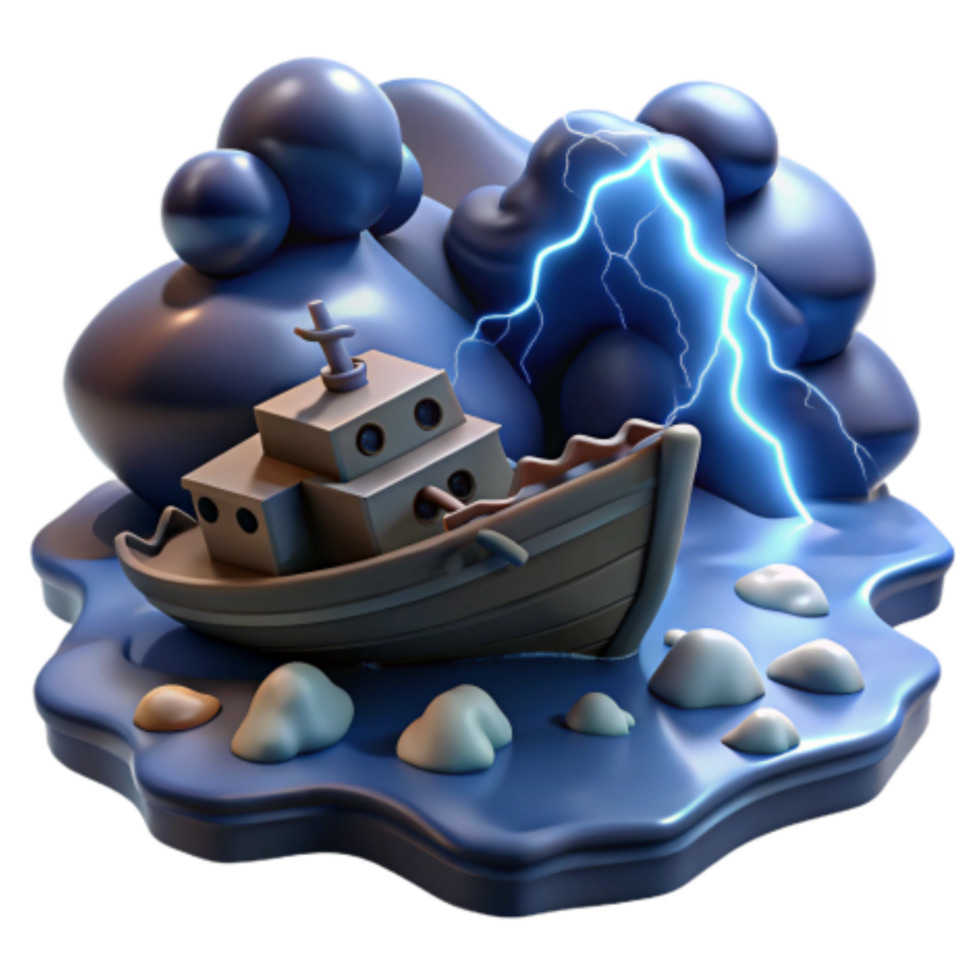 stunning contemporary Shipwreck in Storm 3D Render of a Boat Struck by Lightning premium png