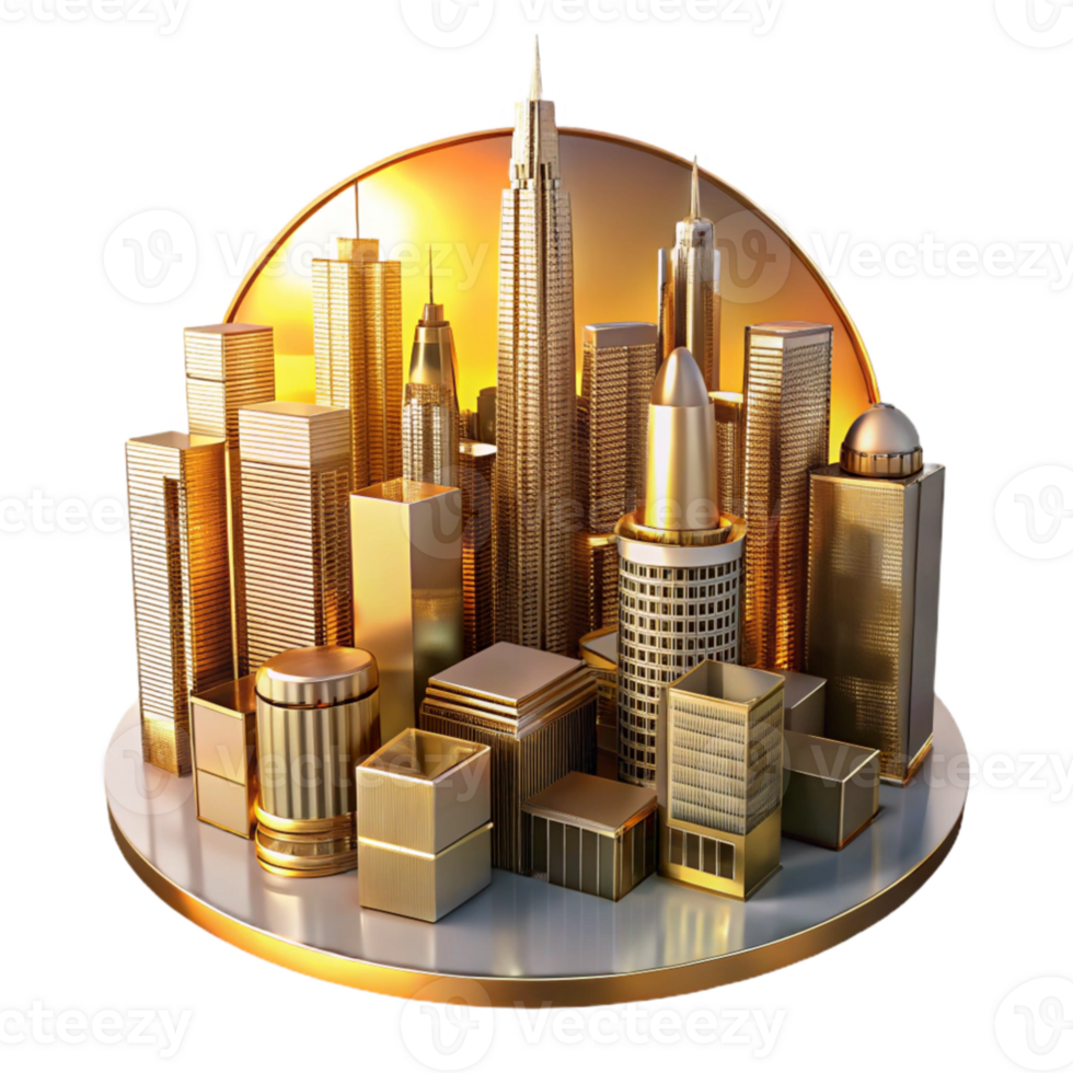 extraordinary minimalist Golden Cityscape 3D Illustration high quality png