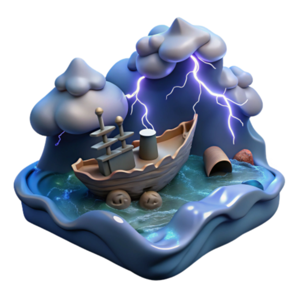wonderful minimalist Stormy Seas Shipwreck in a 3D Render detailed png