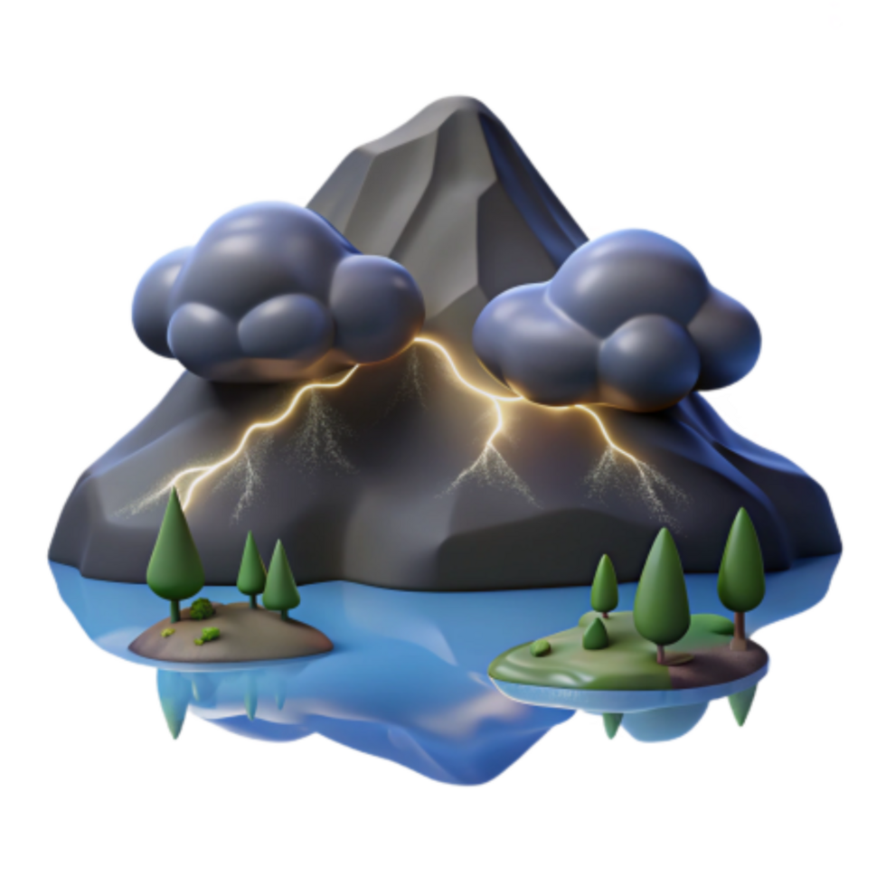 dramatic minimalist Stormy Mountain Lake 3D Render professional png