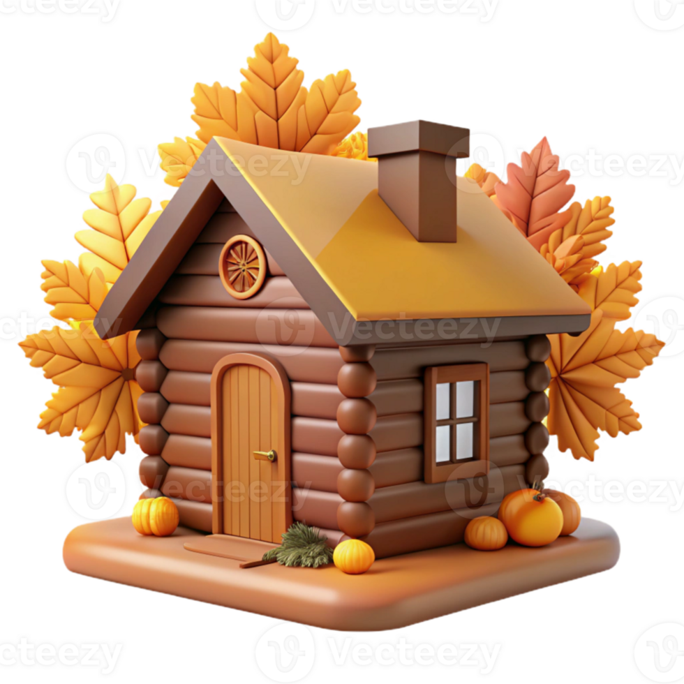 impressive modern Autumn Log Cabin 3D Render high resolution png