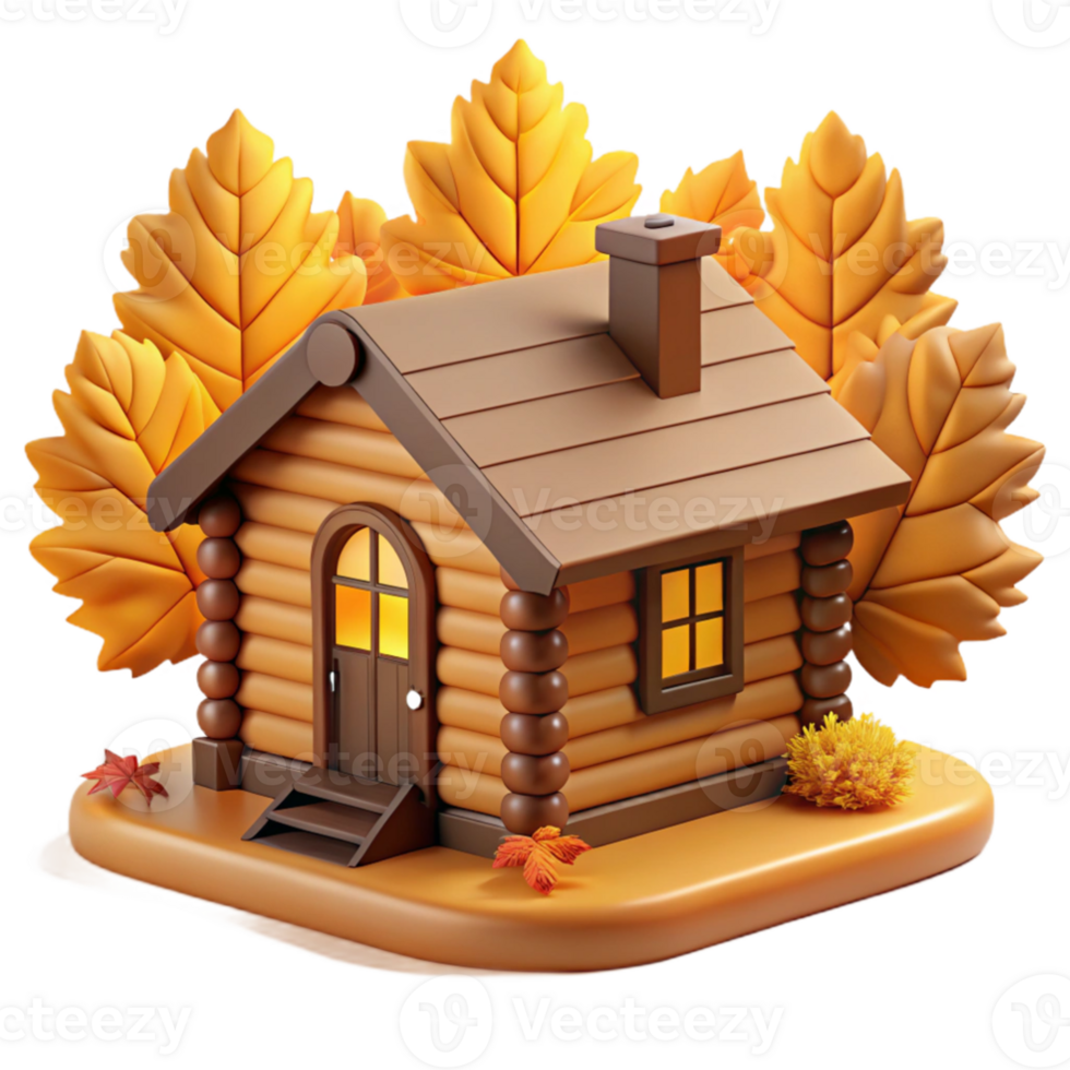 extraordinary rustic Autumn Cabin 3D Render professional png