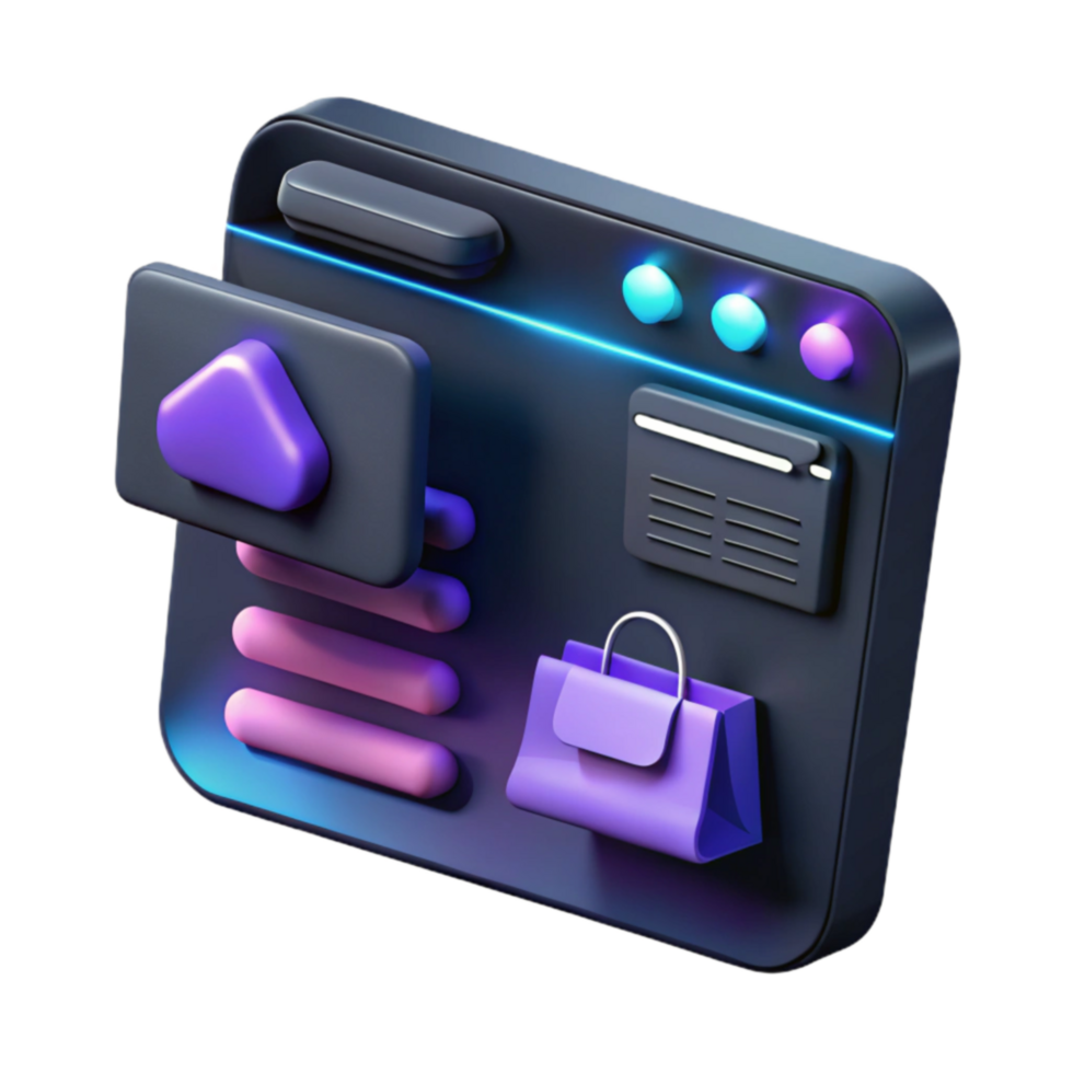 elegant artistic Online Shopping Interface Design 3D Render of E-commerce Website detailed png