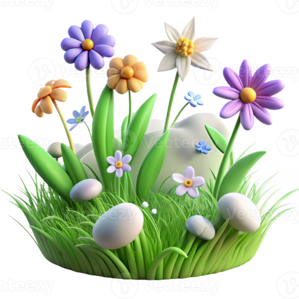 extraordinary vintage 3D Easter Flowers and Eggs Illustration genuine png