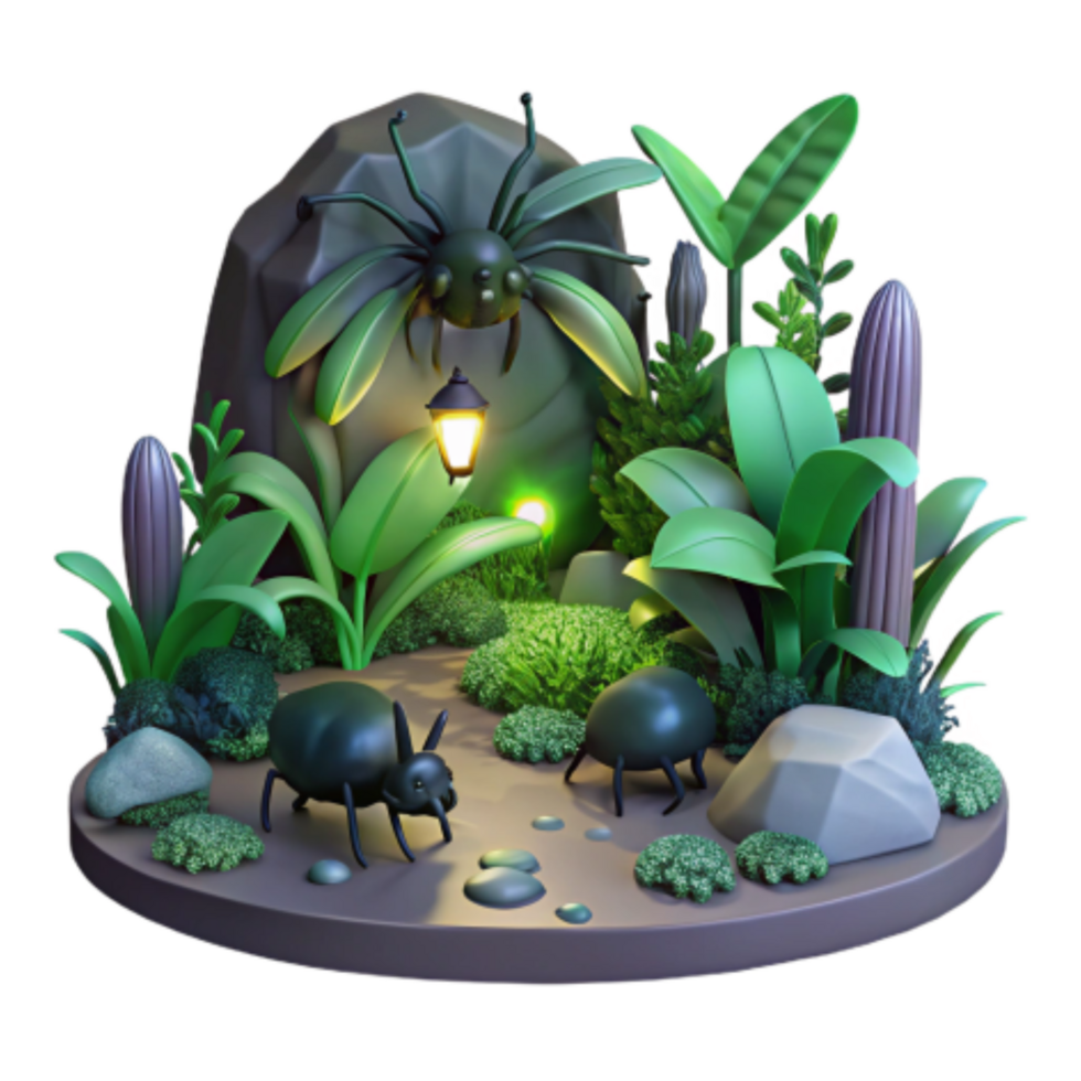 impressive traditional Night Garden with Insects and Lantern exclusive png