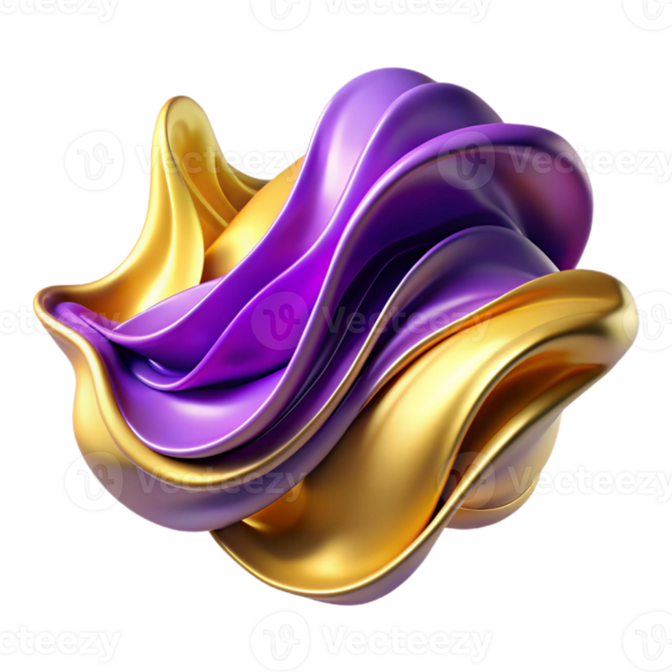wonderful creative Abstract 3D Render Purple Gold Waves 4K png