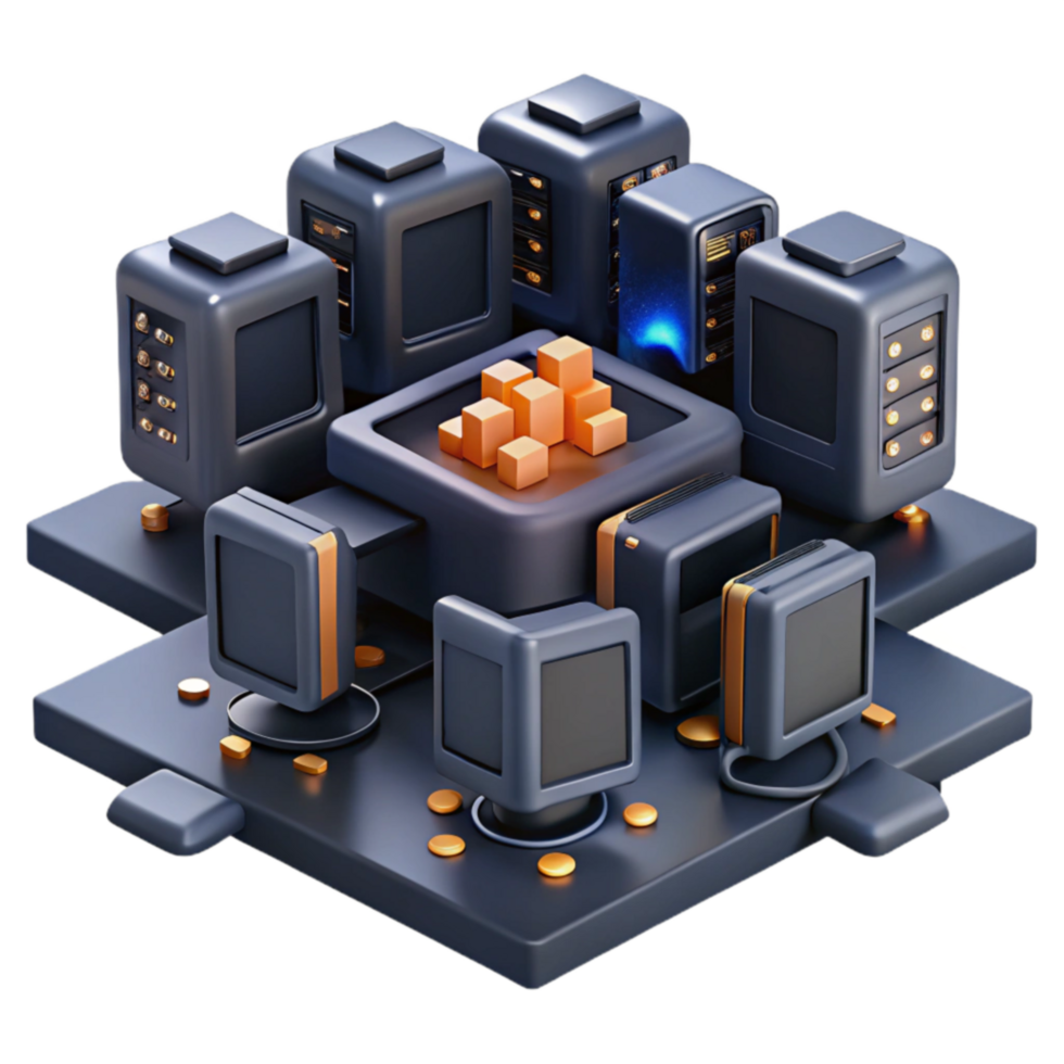 dramatic traditional Data Center Network Interconnected Servers and Computing Power detailed png