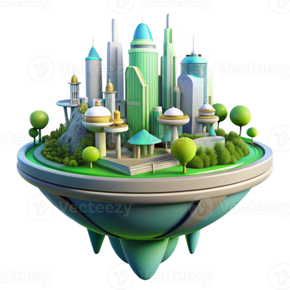 magnificent modern 3D City Island Illustration genuine png